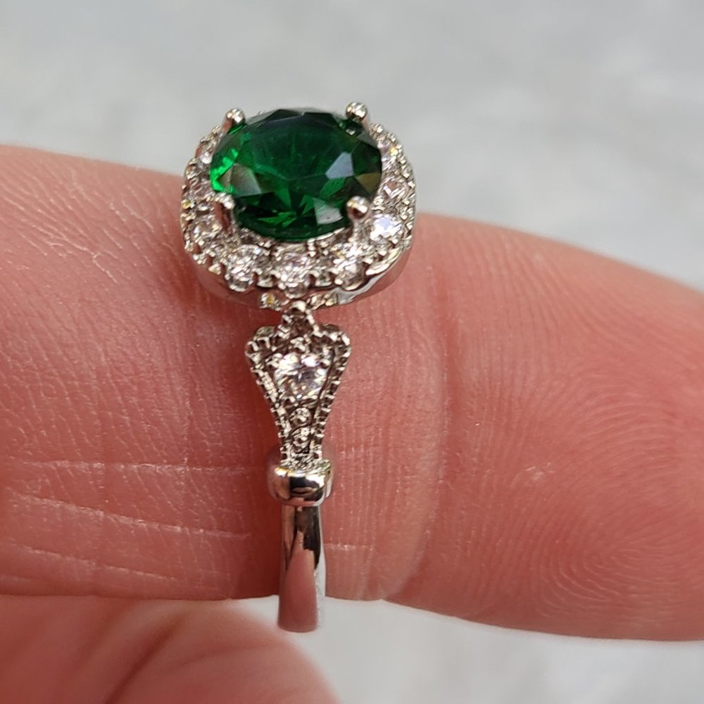 Crystal Glass . Sterling Silver Ring Size 8 -Remarkable Ring